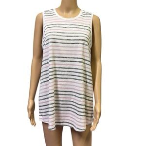 NorthCrest Sleeveless White Pink Olive Striped A Line Tunic Tank Tee Womens XL
